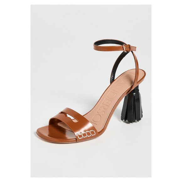 JW ANDERSON Tassel Heel Sandals Brown Black Leather Ankle Strap 38.5 EU 8.5 US - Picture 1 of 14